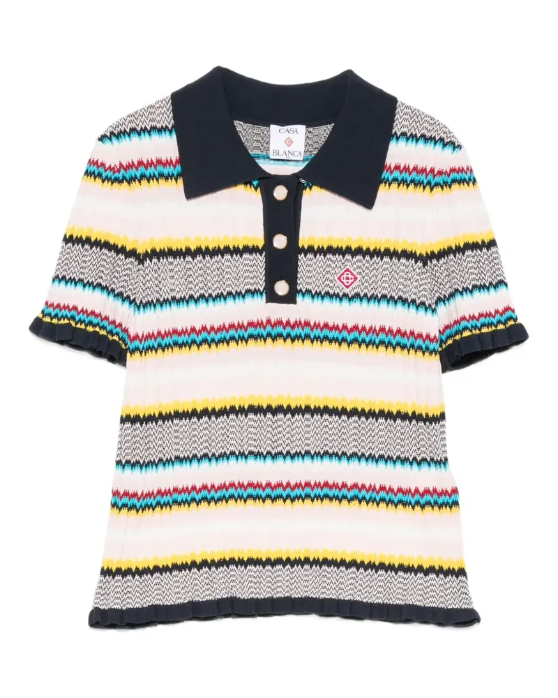 Casablanca Paris chevron-knit polo top - Blau Blau