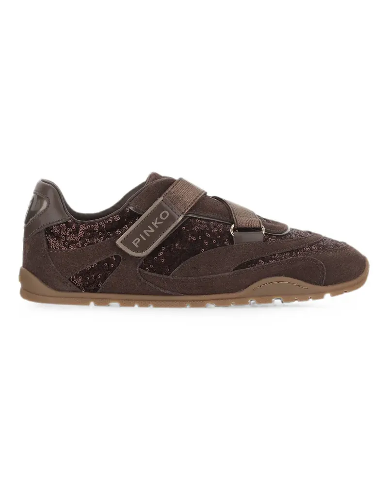 Pinko Sneakers mit Klettverschluss und Pailletten - Braun Braun