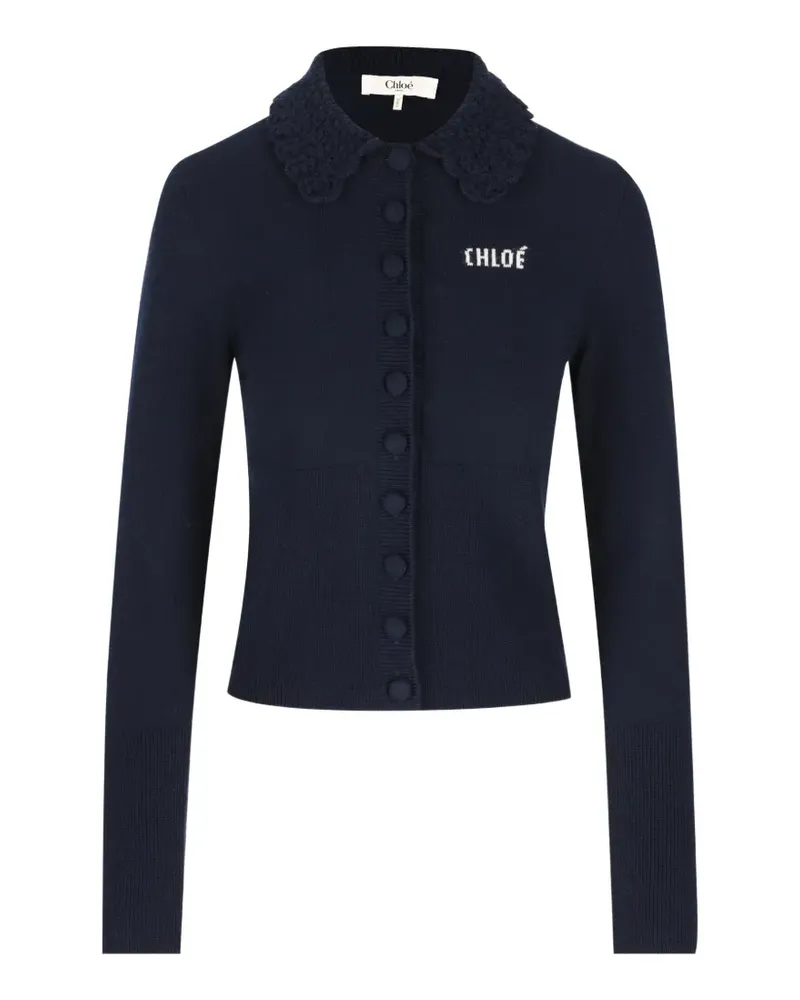 Chloé crochet-collar logo-embroidered cardigan - Blau Blau