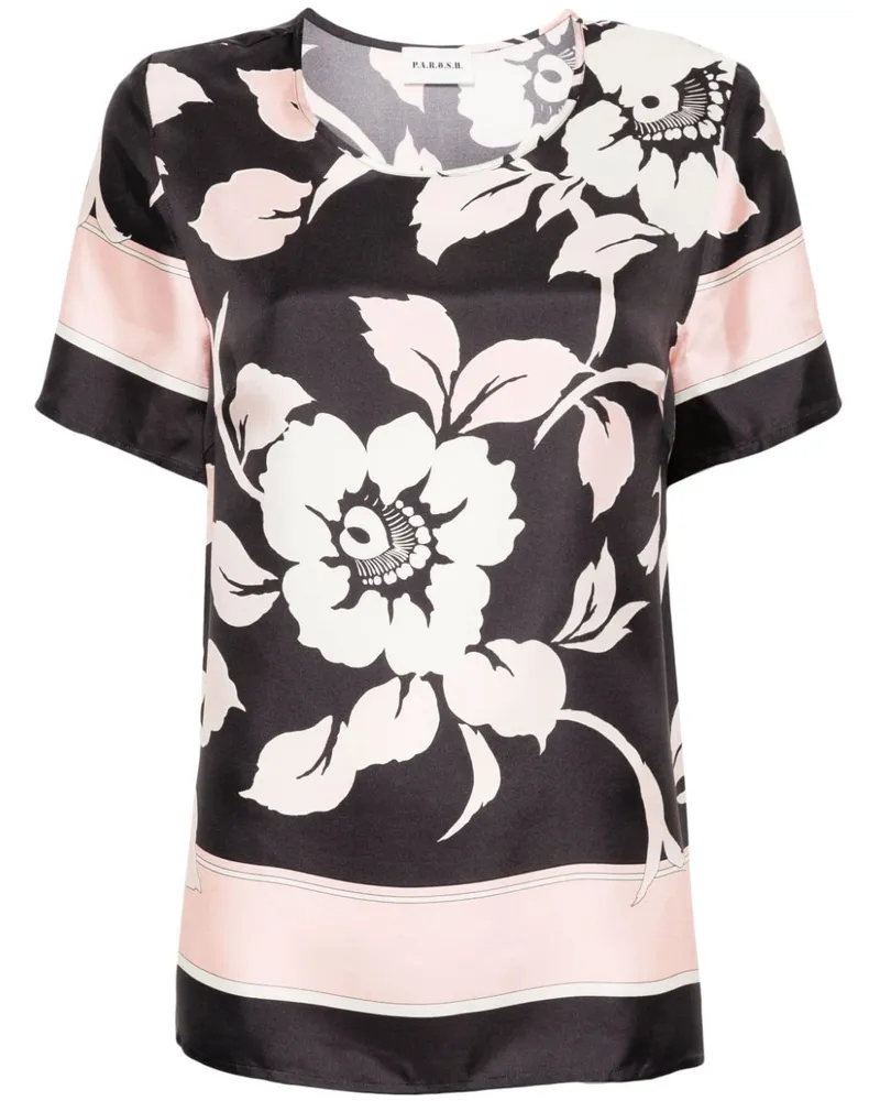 P.A.R.O.S.H. P.A.R.O H. Seidenoberteil mit floralem Print - Schwarz Schwarz