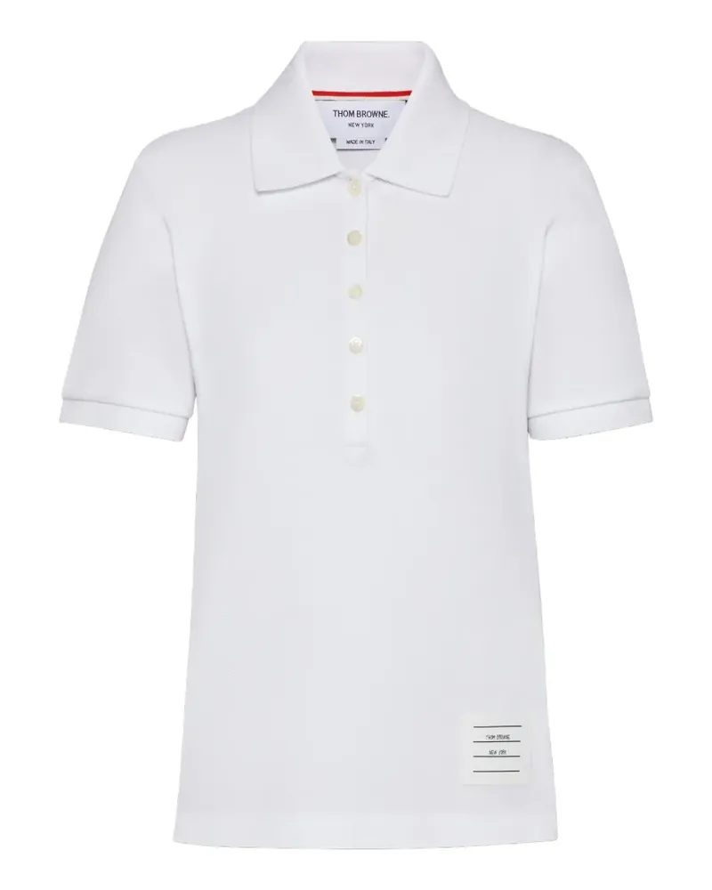 Thom Browne Klassisches Pique Poloshirt mit 4-Streifen - Weiß Weiß
