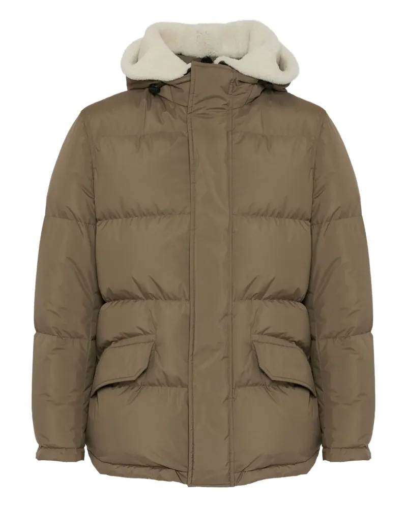 Yves Salomon Kapuzenmantel mit Shearling-Besatz - Grün Grün