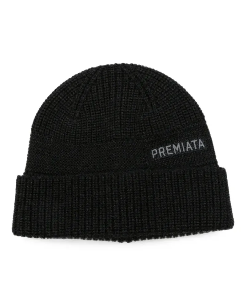 Premiata Gerippte Beanie mit Logo-Print - Schwarz Schwarz