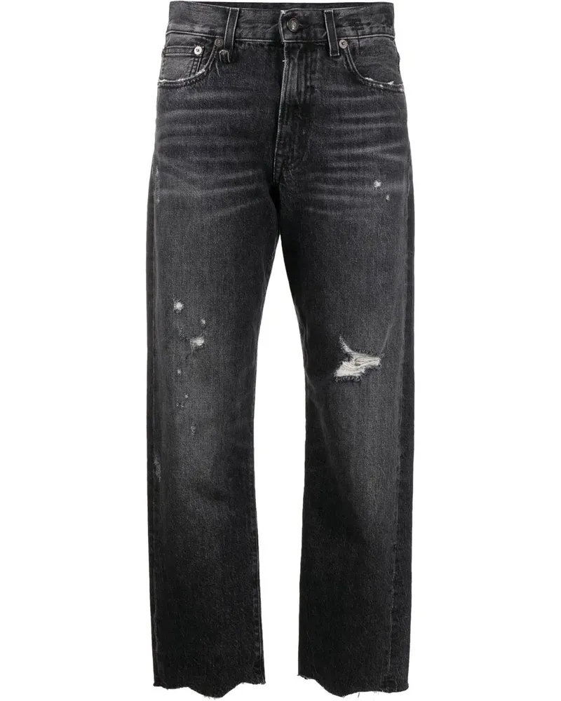 R13 Cropped-Jeans in Distressed-Optik - Schwarz Schwarz