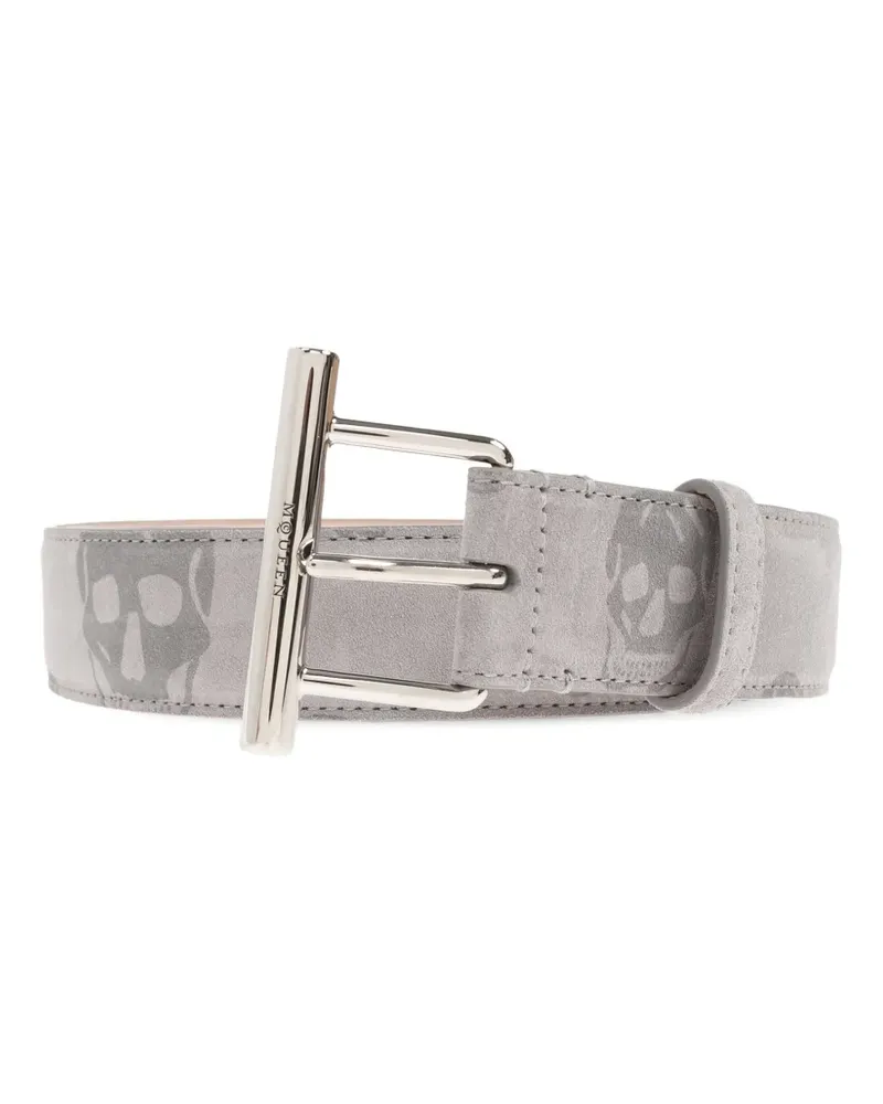 Alexander McQueen skull-print leather belt - Grau Grau