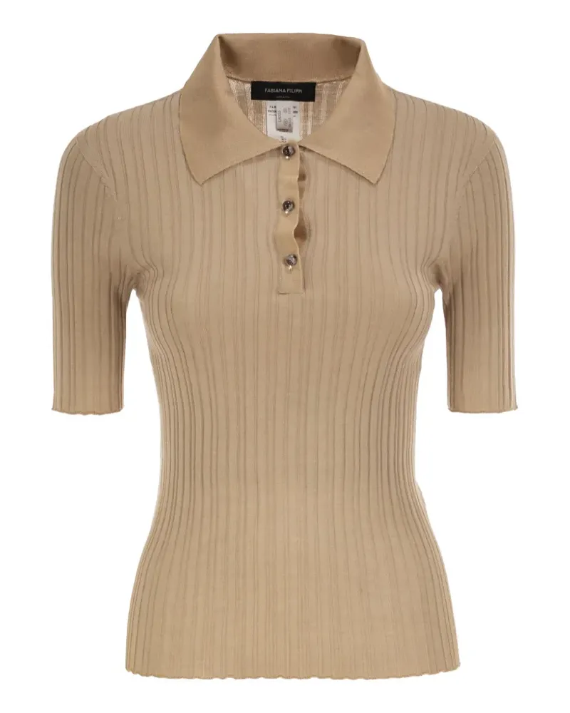 Fabiana Filippi ribbed-knit polo shirt - Nude Nude