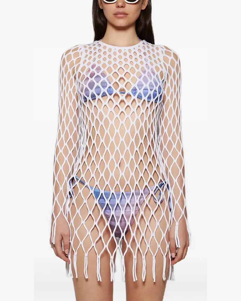 Christopher Esber Mesh-Minikleid mit Fransen - Weiß Weiß