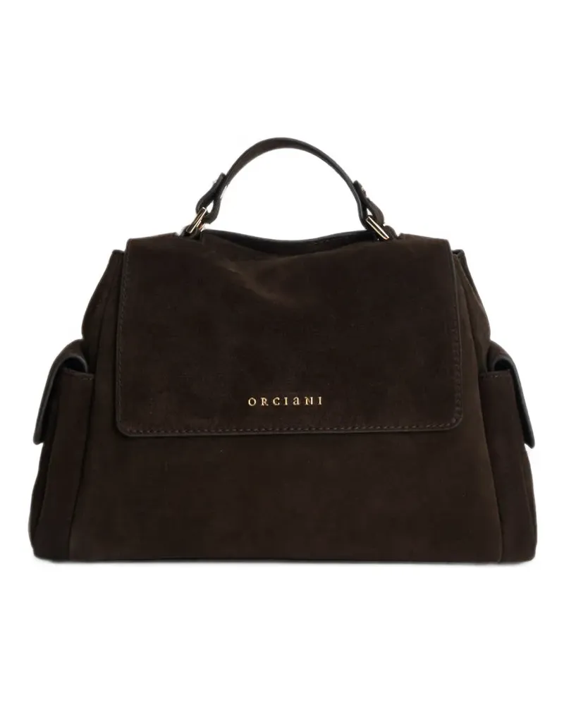 Orciani logo-plaque suede tote bag - Braun Braun