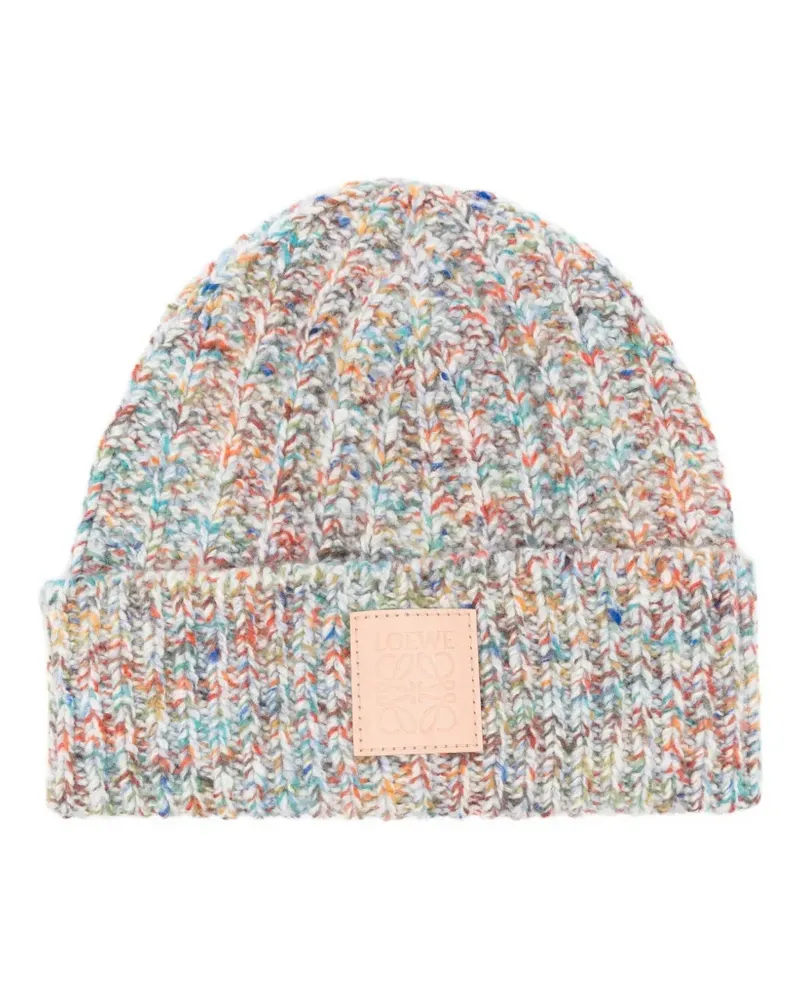 Loewe ribbed logo-patch beanie - Weiß Weiß