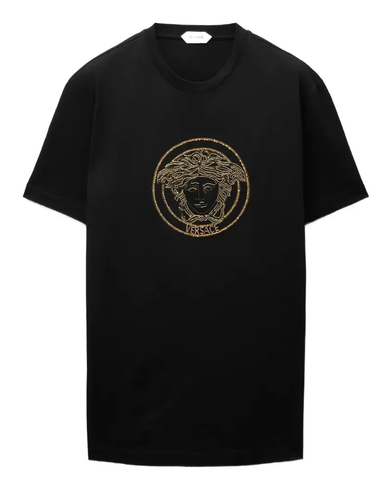 Versace T-Shirt mit Medusa-Stickerei - Schwarz Schwarz