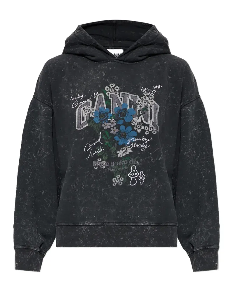 Ganni graphic-print cotton hoodie - Schwarz Schwarz