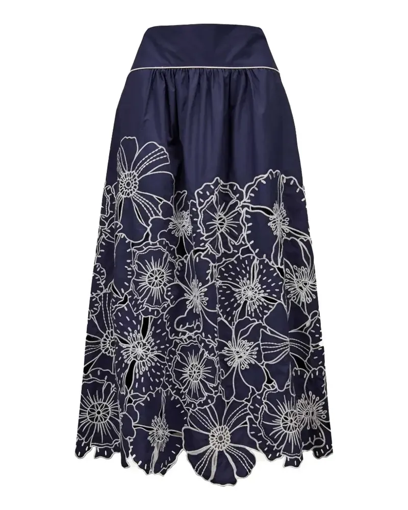 FARM Rio flower-embroidered maxi skirt - Blau Blau
