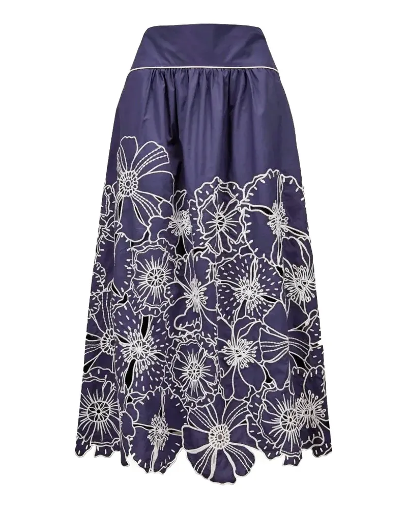 FARM Rio flower-embroidered maxi skirt - Blau Blau