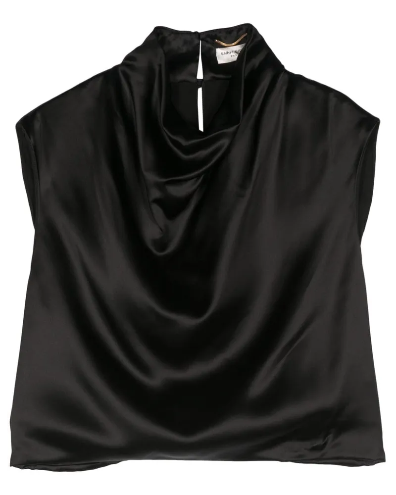 Saint Laurent Drapiertes Cropped-Top aus Satin - Schwarz Schwarz