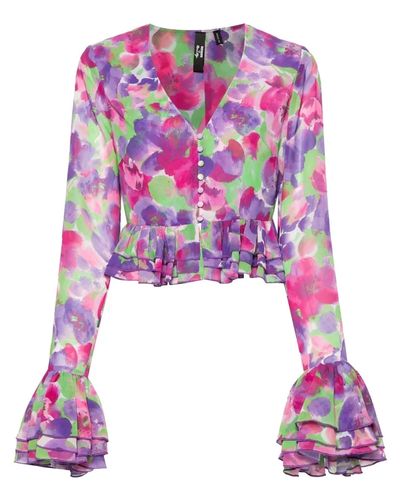 ROTATE Birger Christensen Cropped-Bluse mit Blumen-Print - Violett Violett