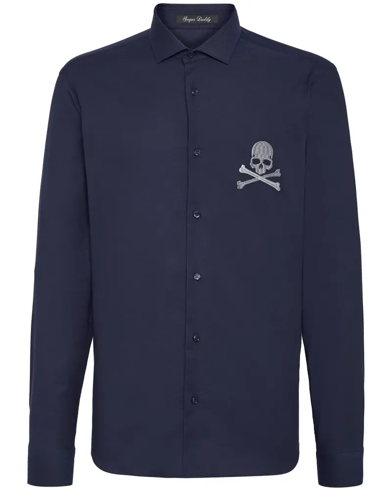 Philipp Plein Hemd mit aufgesticktem Totenkopf - Blau Blau