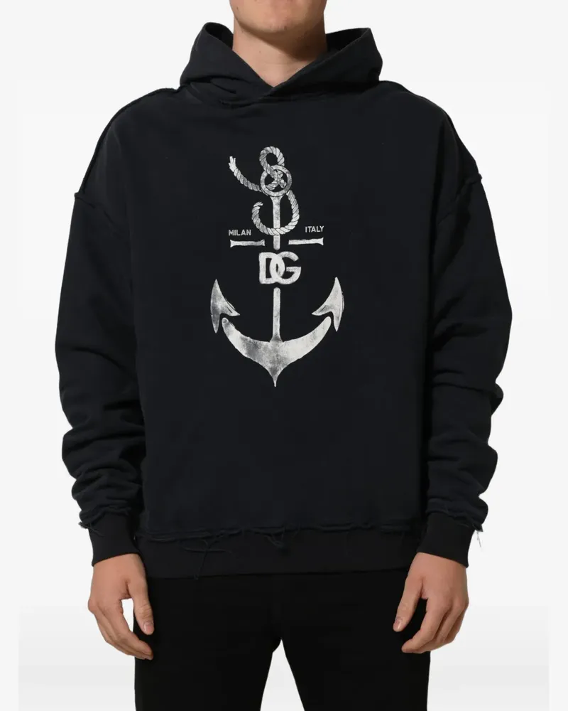 Dolce & Gabbana anchor-print distressed hoodie - Schwarz Schwarz