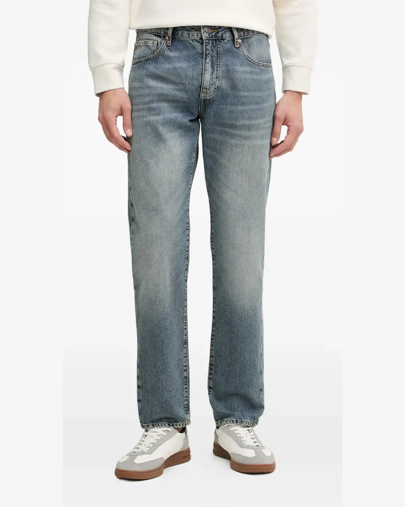 Armani Exchange logo-embroidered stonewashed jeans - Blau Blau