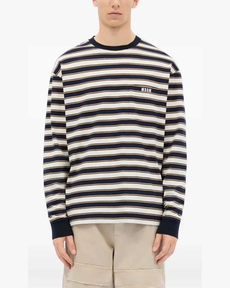 MSGM Gestreiftes T-Shirt mit Tasche - Blau Blau