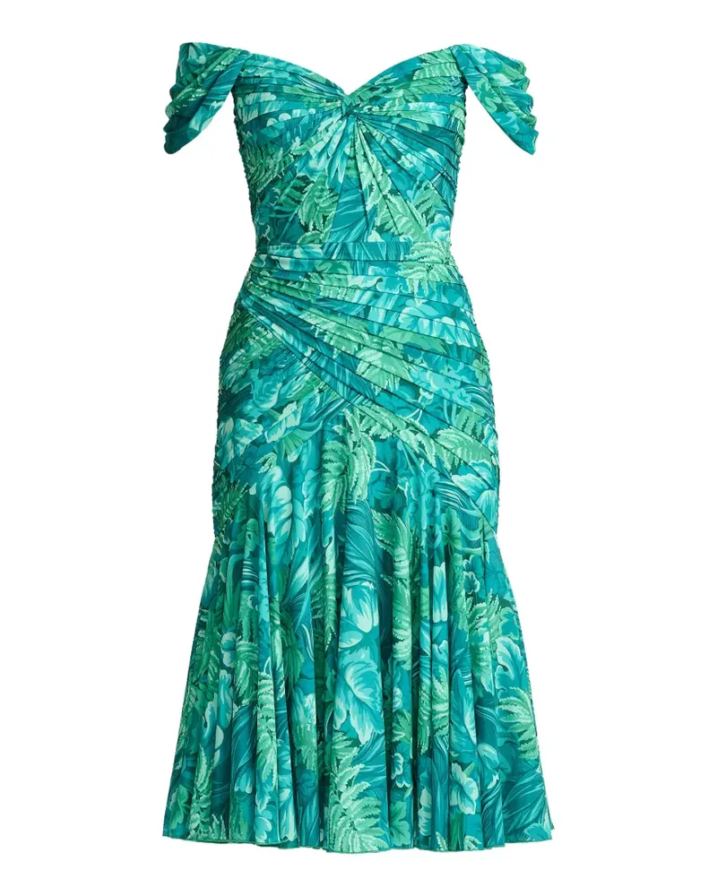 Tadashi Shoji Schulterfreies Midikleid mit Blumen-Print - Grün Grün