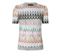 Kurzärmelige Strickweste mit Zickzackmuster - Nude