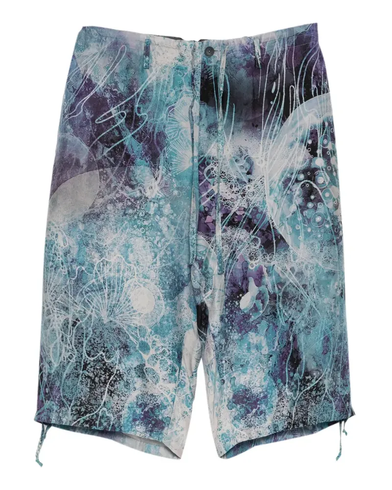 Yohji Yamamoto Sea Shorts mit abstraktem Print - Blau Blau
