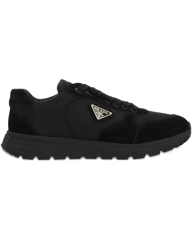 Prada Wildleder-Sneakers mit Logo-Schild - Schwarz Schwarz