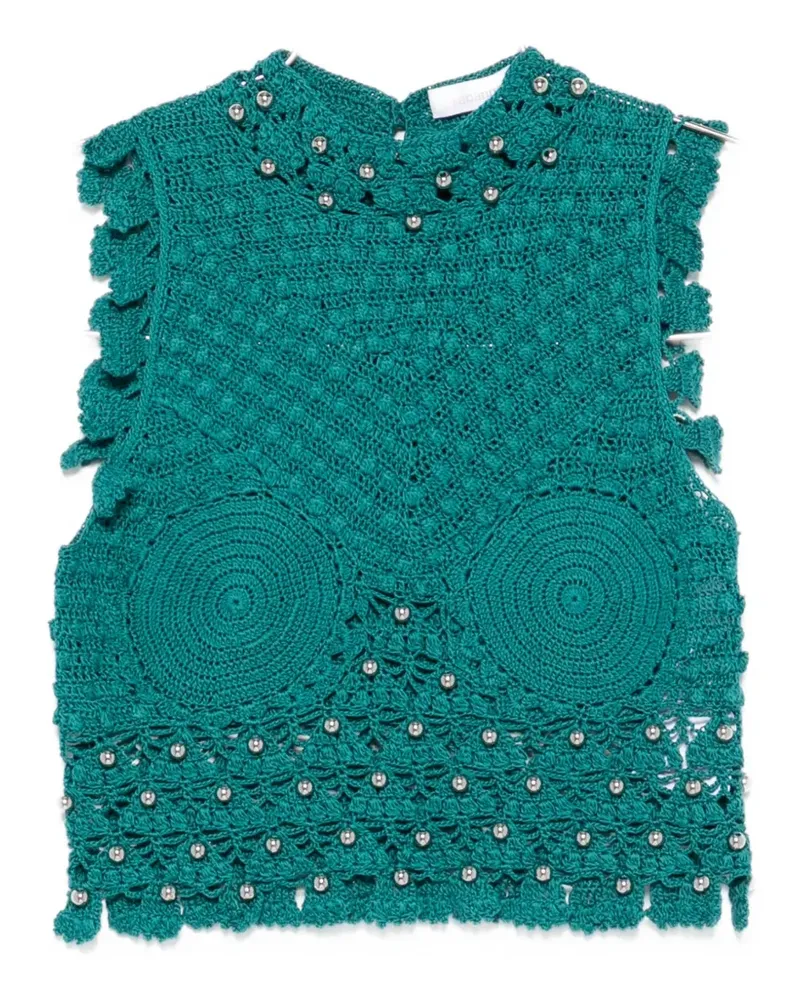 Paco Rabanne crochet-knit sphere-embellished top - Grün Grün