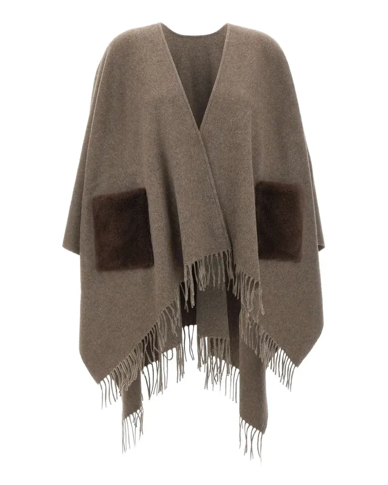 Gran Sasso Cape aus Faux Fur mit Fransensaum - Braun Braun