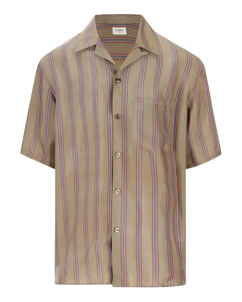 Saint Laurent Gestreiftes Hemd mit Brusttasche - Nude Nude