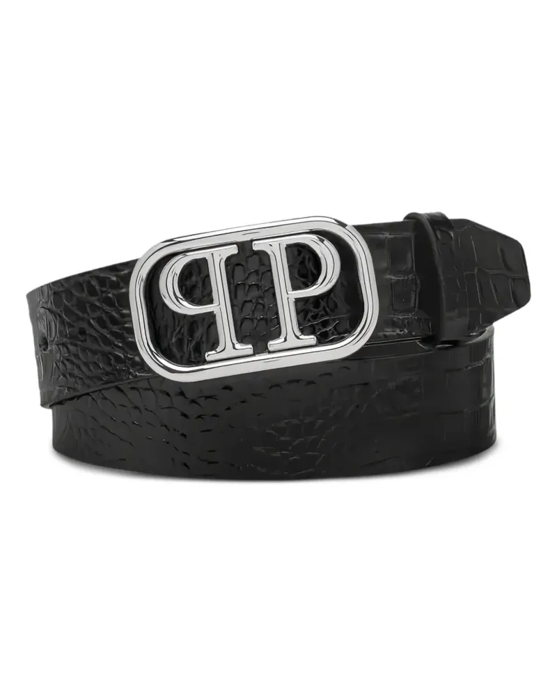 Philipp Plein Gürtel mit Kroko-Effekt - Schwarz Schwarz
