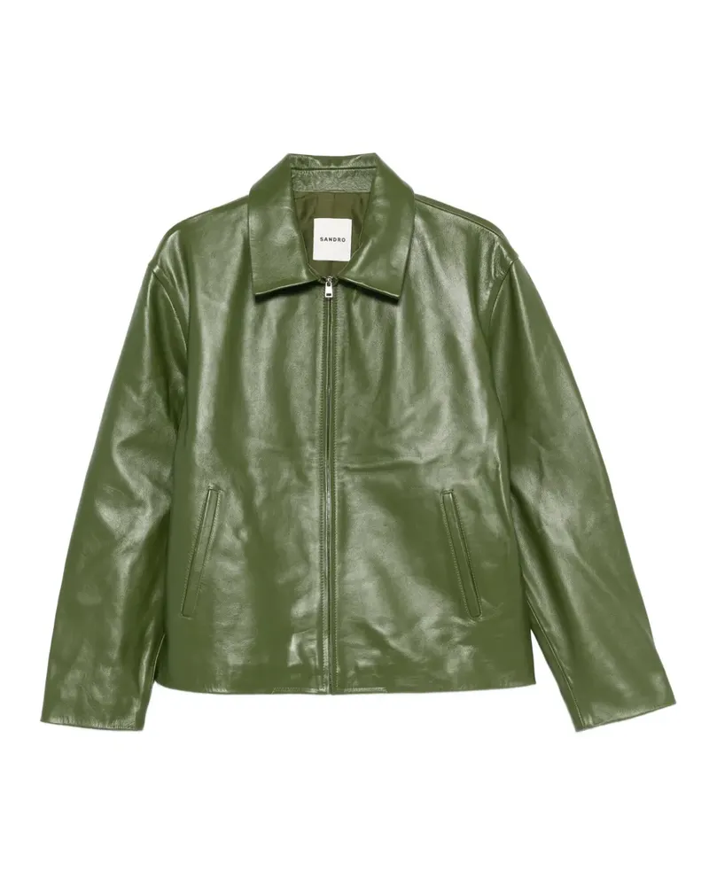 Sandro Lederjacke mit Reißverschluss - Grün Grün