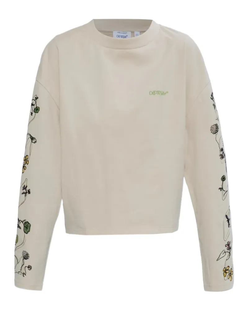 OFF-WHITE floral-print logo-embroidered T-shirt - Nude Nude