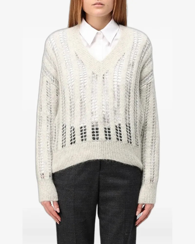 Brunello Cucinelli V-neck open-knit sweater - Grau Grau