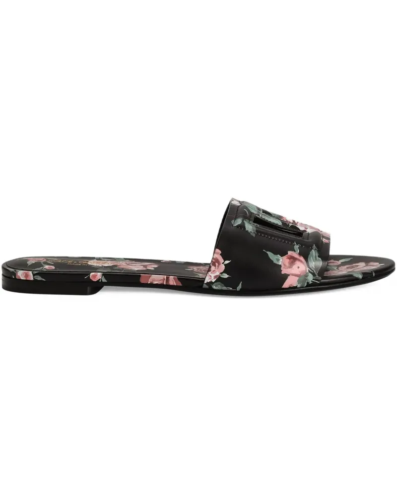 Dolce & Gabbana Pantoletten mit Blumen-Print - Schwarz Schwarz