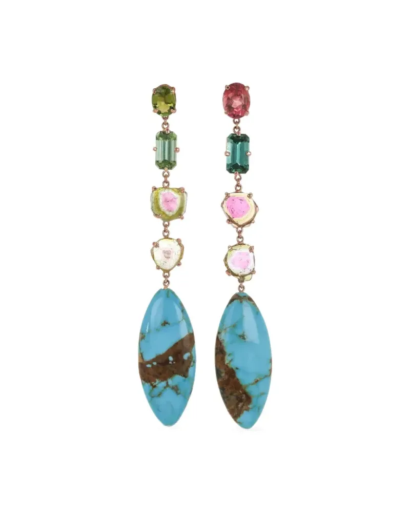 Jacquie Aiche 14kt Gelbgold-Hängeohrringe mit Türkis und Turmalin - Rosa Rosa