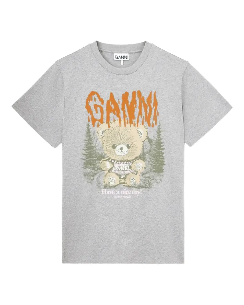 Ganni T-Shirt mit Wald-Teddy - Grau Grau