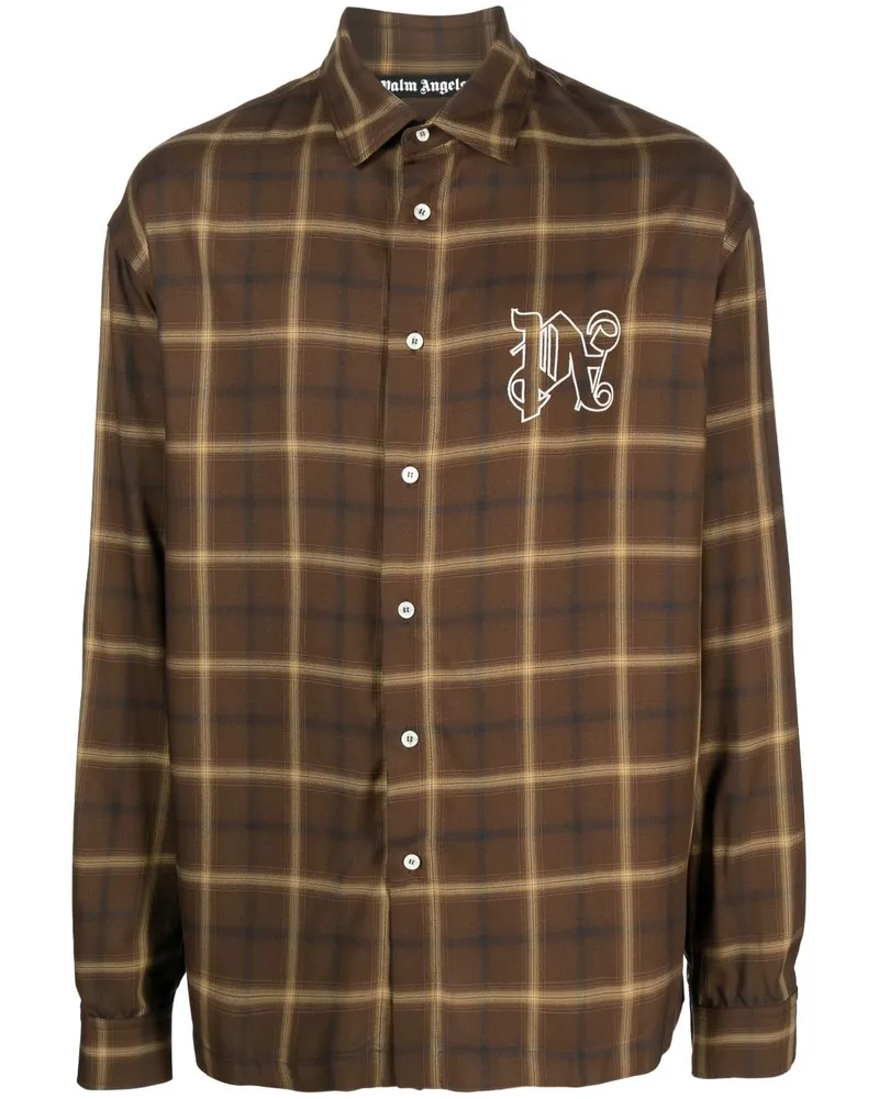Palm Angels Kariertes Hemd mit Monogramm-Print - Braun Braun