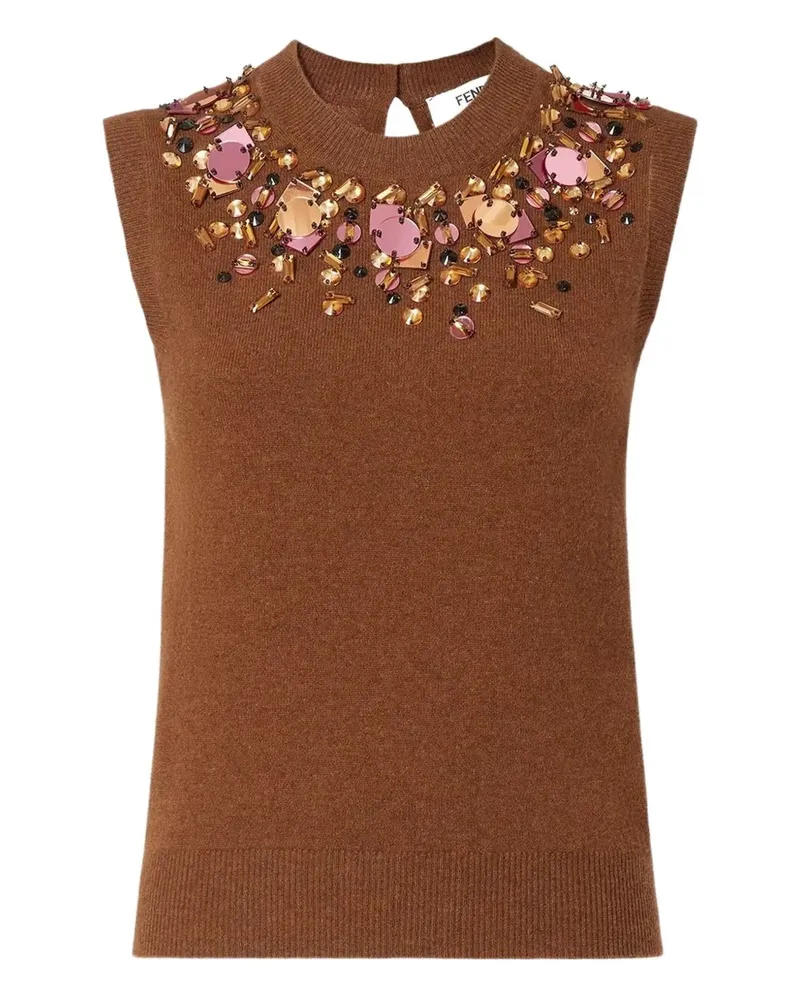 Fendi Ärmelloses Stricktop mit Kristallen - Braun Braun