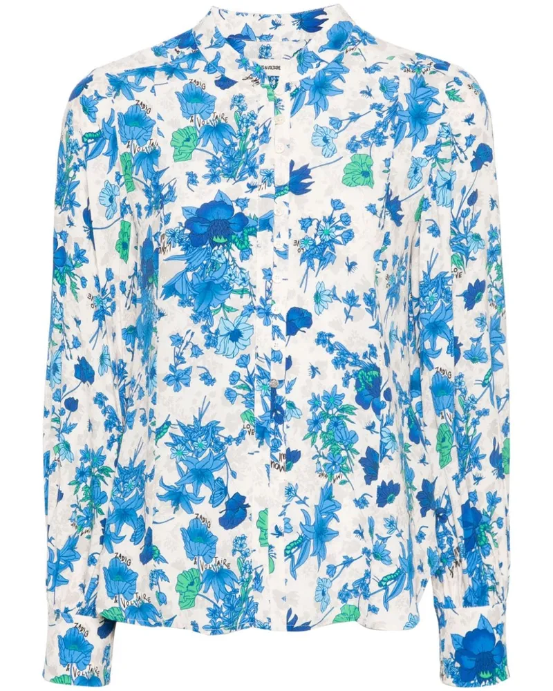 Zadig & Voltaire Twina Krepphemd mit Blumen-Print Blau