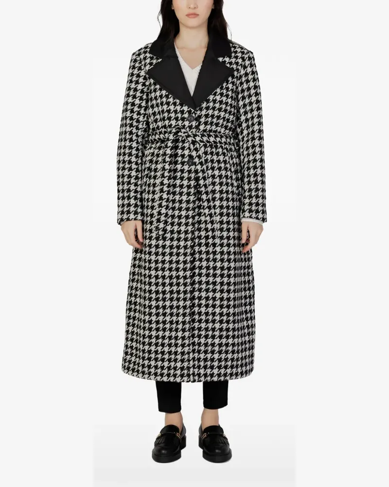 only houndstooth-pattern belted coat - Schwarz Schwarz