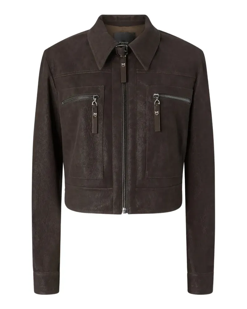 Pinko Cropped-Jacke mit Nubukleder-Effekt - Braun Braun