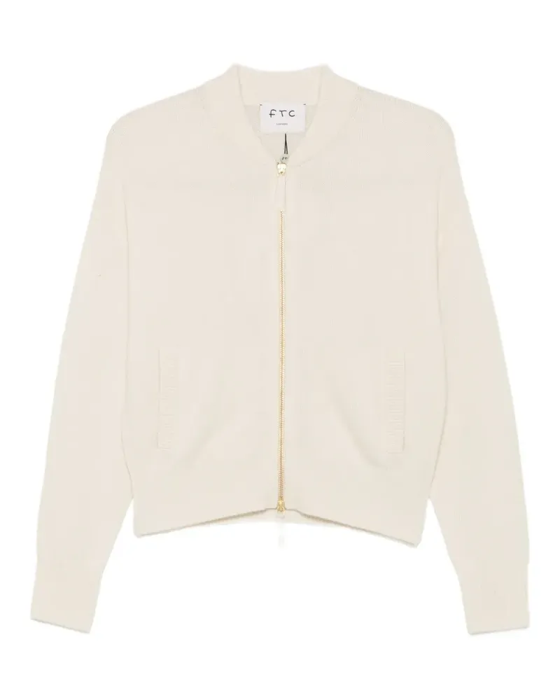FTC Cashmere zip-up ribbed-trim cardigan - Nude Nude
