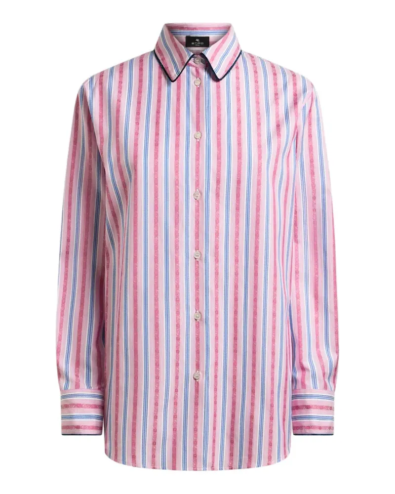 Etro Baumwoll-Jacquardhemd mit Besatz und Fil-Coupé-Streifen - Rosa Rosa