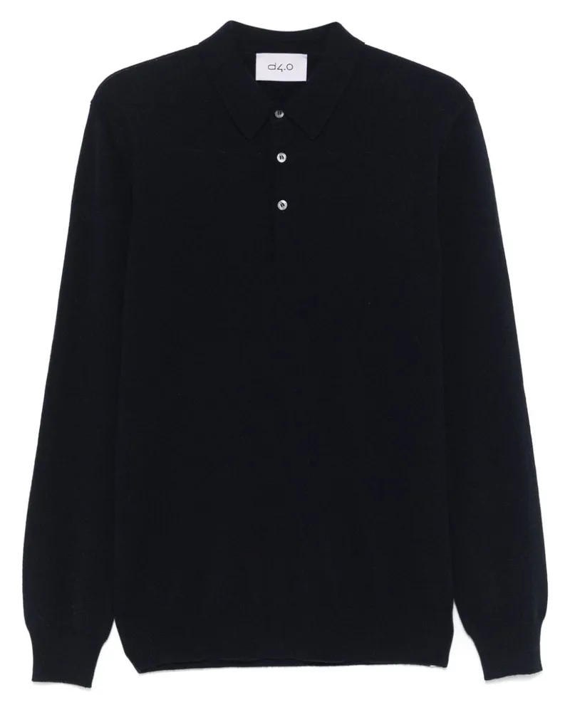 D4.0 Fein gestricktes Poloshirt - Blau Blau