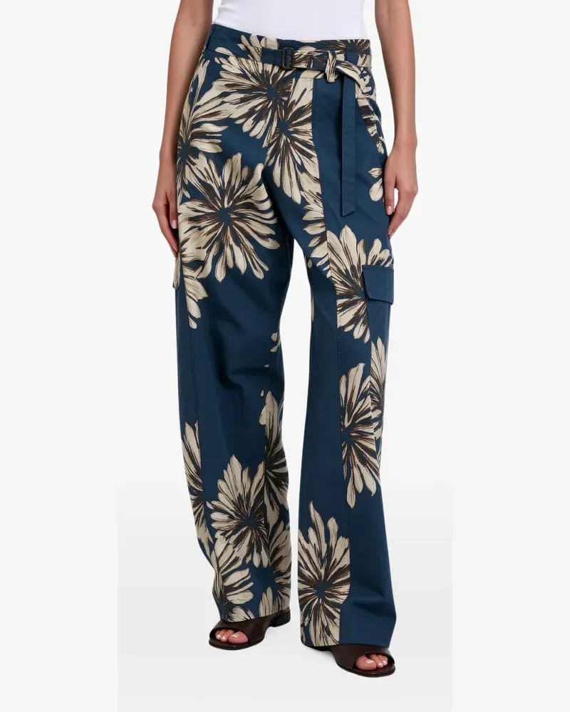 Brunello Cucinelli floral-print belted palazzo pants - Blau Blau
