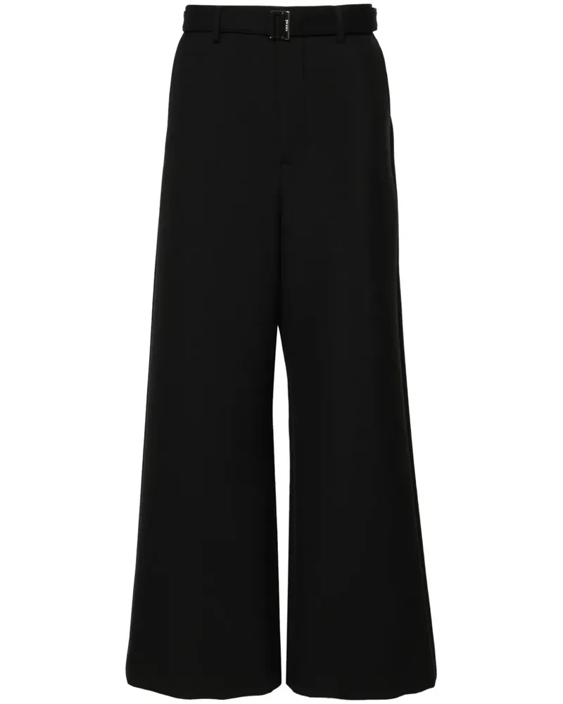Sacai Halbhohe Wide-Leg-Hose - Schwarz Schwarz