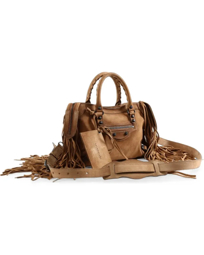 Balenciaga Kleine Le City Tote Bag mit Fransen - Braun Braun