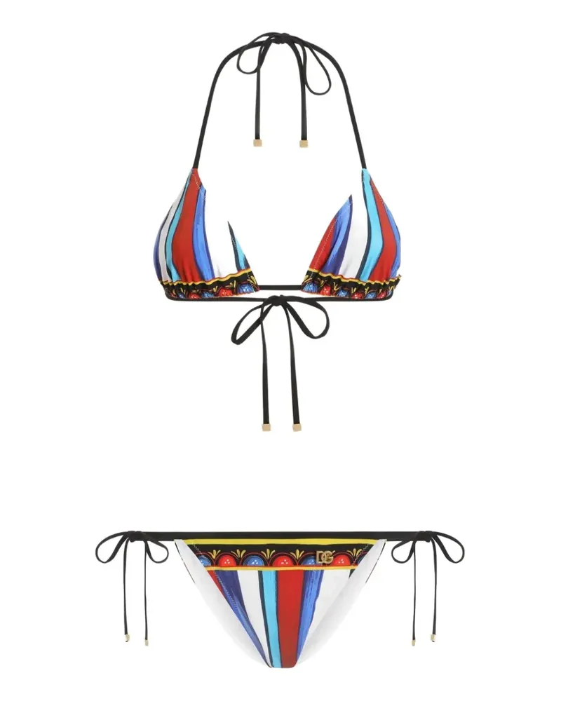 Dolce & Gabbana Triangel-Bikini mit Carretto-Print - Weiß Weiß