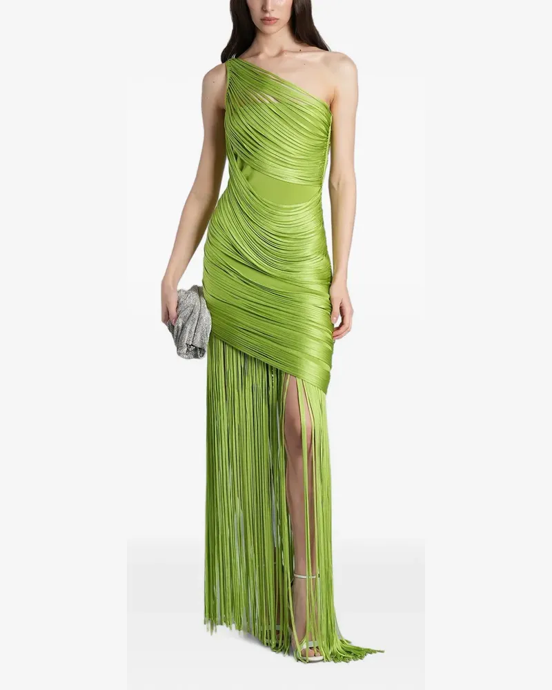 David Koma one-shoulder fringed-detail maxi dress - Grün Grün